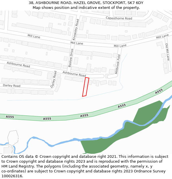 38, ASHBOURNE ROAD, HAZEL GROVE, STOCKPORT, SK7 6DY: Location map and indicative extent of plot