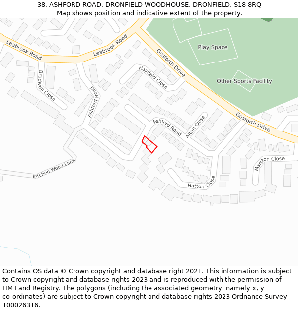 38, ASHFORD ROAD, DRONFIELD WOODHOUSE, DRONFIELD, S18 8RQ: Location map and indicative extent of plot