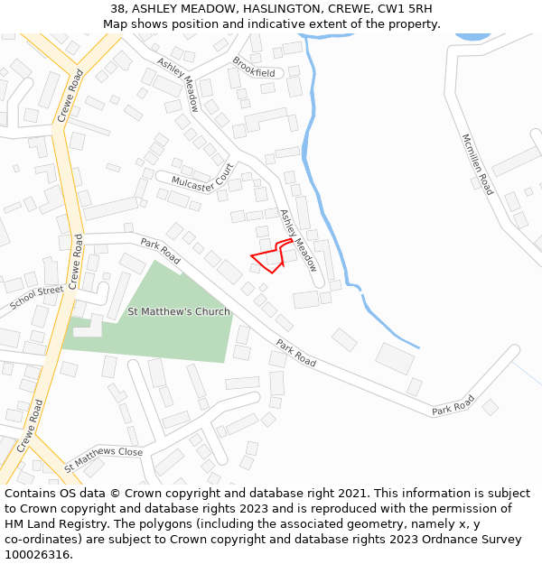 38, ASHLEY MEADOW, HASLINGTON, CREWE, CW1 5RH: Location map and indicative extent of plot