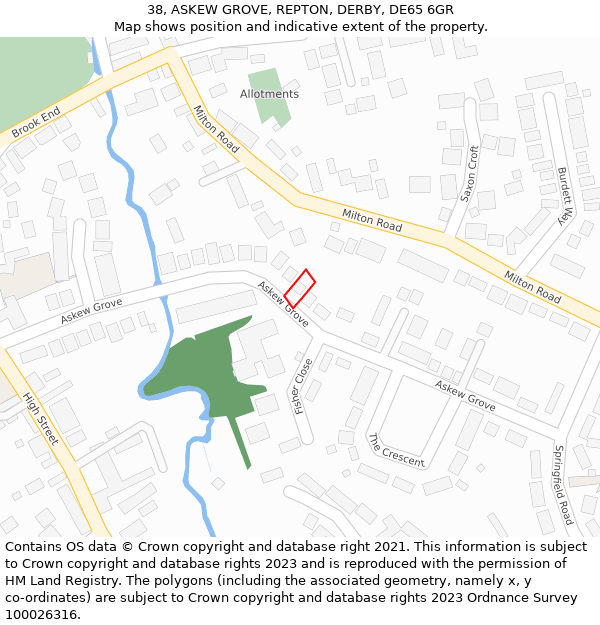 38, ASKEW GROVE, REPTON, DERBY, DE65 6GR: Location map and indicative extent of plot