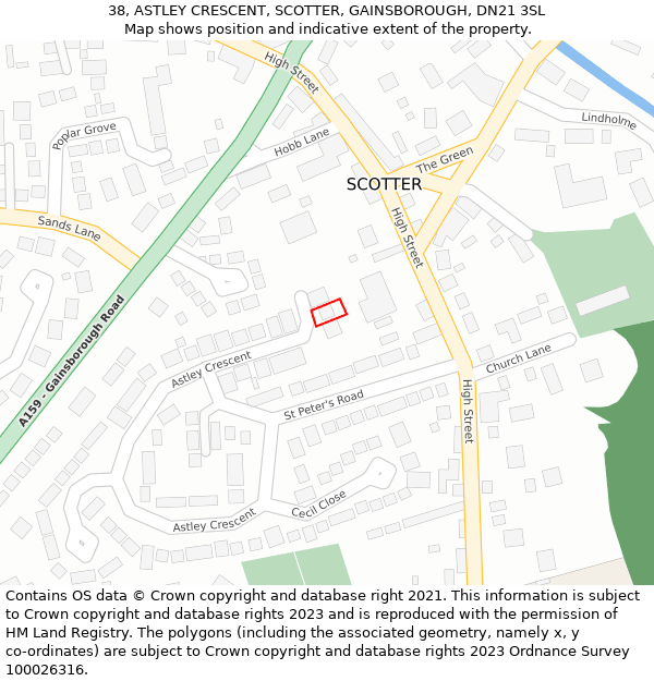 38, ASTLEY CRESCENT, SCOTTER, GAINSBOROUGH, DN21 3SL: Location map and indicative extent of plot