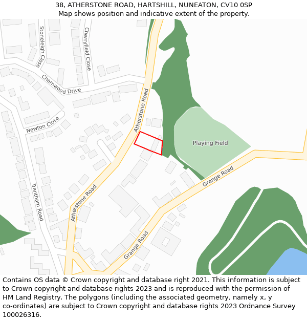 38, ATHERSTONE ROAD, HARTSHILL, NUNEATON, CV10 0SP: Location map and indicative extent of plot