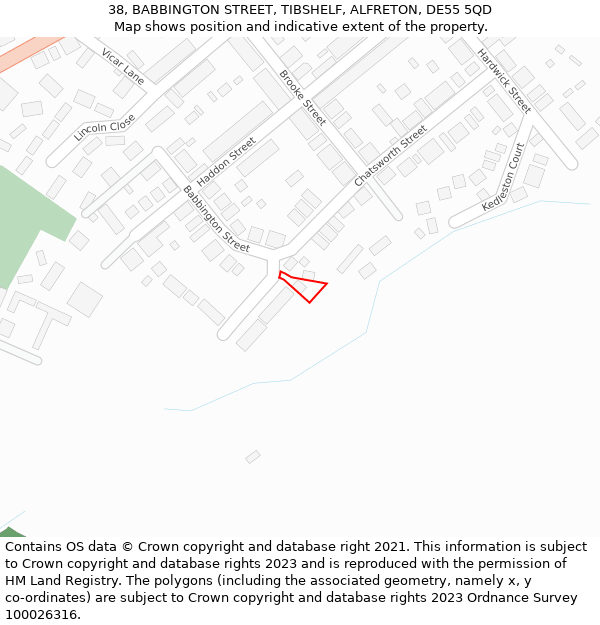 38, BABBINGTON STREET, TIBSHELF, ALFRETON, DE55 5QD: Location map and indicative extent of plot
