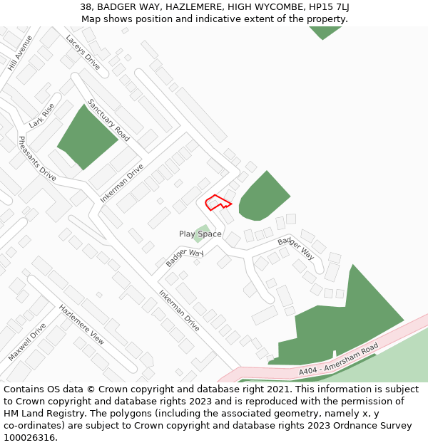 38, BADGER WAY, HAZLEMERE, HIGH WYCOMBE, HP15 7LJ: Location map and indicative extent of plot