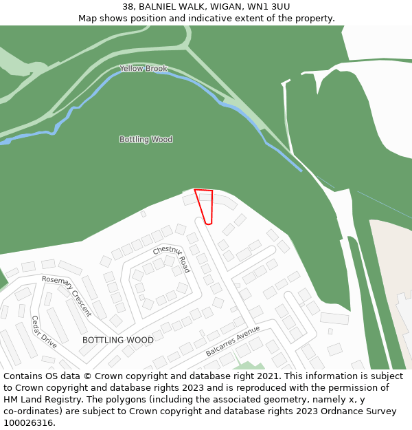 38, BALNIEL WALK, WIGAN, WN1 3UU: Location map and indicative extent of plot