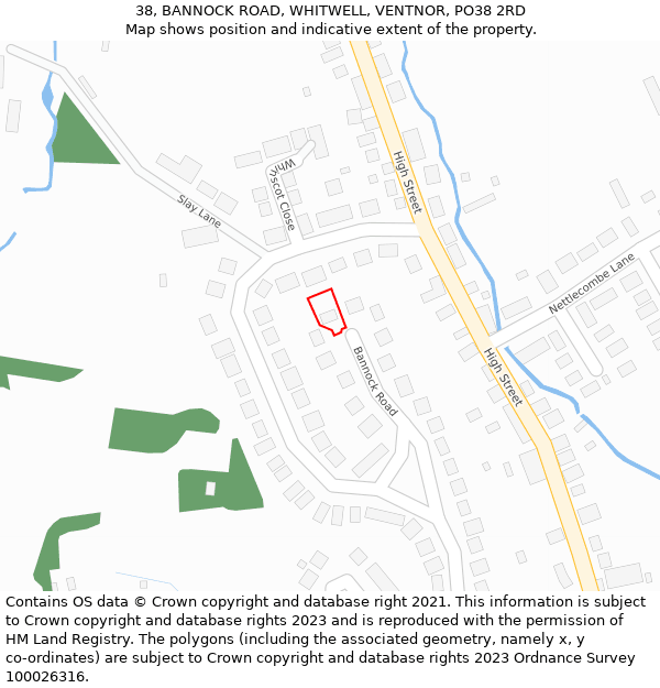 38, BANNOCK ROAD, WHITWELL, VENTNOR, PO38 2RD: Location map and indicative extent of plot