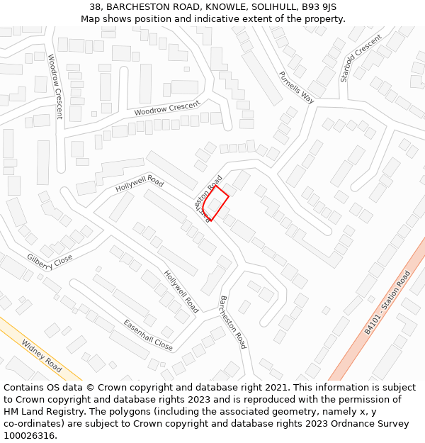 38, BARCHESTON ROAD, KNOWLE, SOLIHULL, B93 9JS: Location map and indicative extent of plot