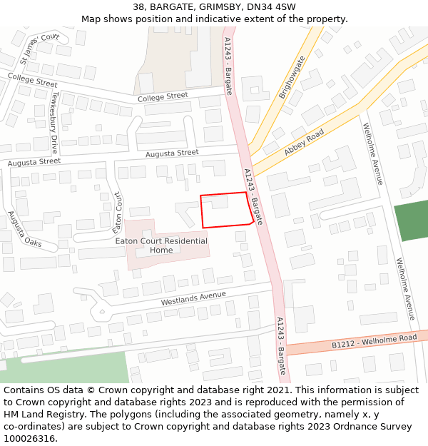 38, BARGATE, GRIMSBY, DN34 4SW: Location map and indicative extent of plot
