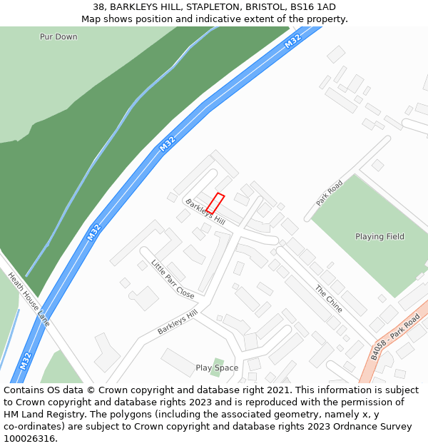 38, BARKLEYS HILL, STAPLETON, BRISTOL, BS16 1AD: Location map and indicative extent of plot