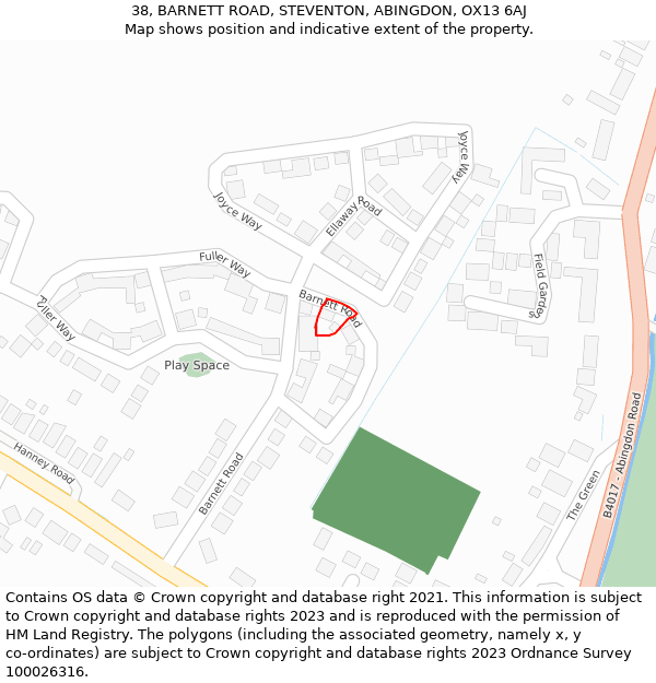 38, BARNETT ROAD, STEVENTON, ABINGDON, OX13 6AJ: Location map and indicative extent of plot