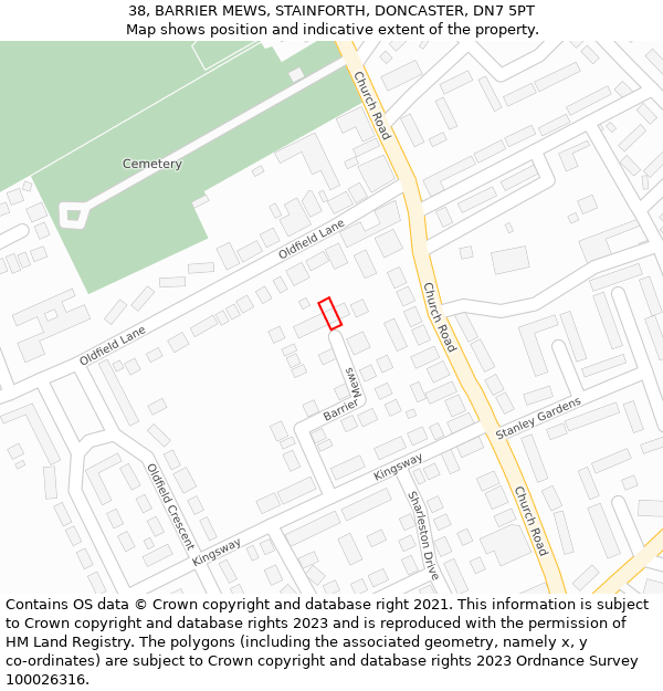 38, BARRIER MEWS, STAINFORTH, DONCASTER, DN7 5PT: Location map and indicative extent of plot