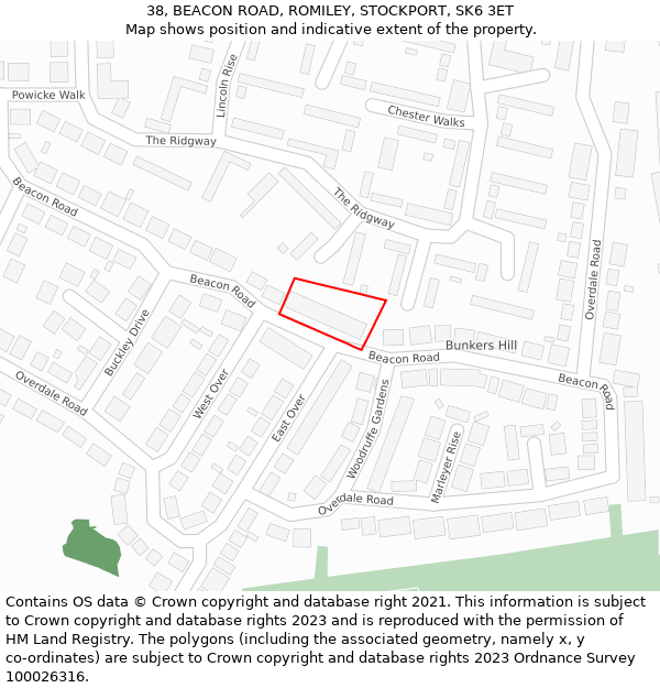 38, BEACON ROAD, ROMILEY, STOCKPORT, SK6 3ET: Location map and indicative extent of plot