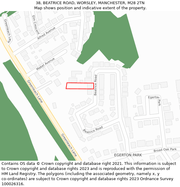 38, BEATRICE ROAD, WORSLEY, MANCHESTER, M28 2TN: Location map and indicative extent of plot