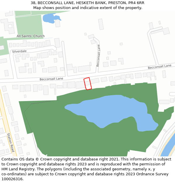 38, BECCONSALL LANE, HESKETH BANK, PRESTON, PR4 6RR: Location map and indicative extent of plot