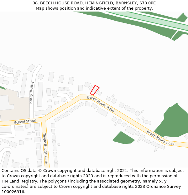 38, BEECH HOUSE ROAD, HEMINGFIELD, BARNSLEY, S73 0PE: Location map and indicative extent of plot