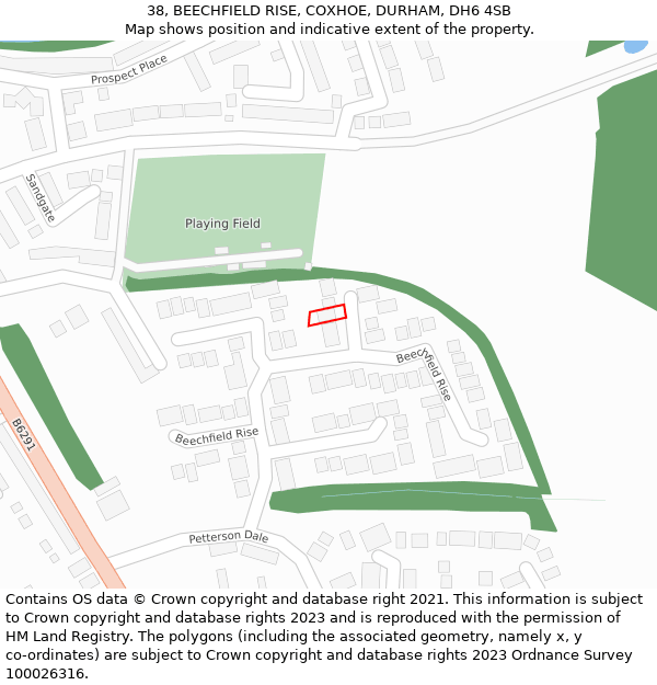 38, BEECHFIELD RISE, COXHOE, DURHAM, DH6 4SB: Location map and indicative extent of plot