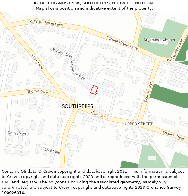 38, BEECHLANDS PARK, SOUTHREPPS, NORWICH, NR11 8NT: Location map and indicative extent of plot