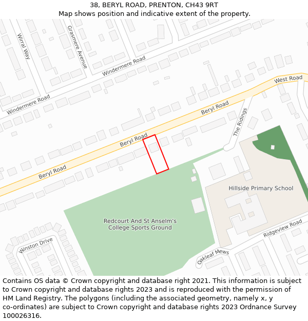 38, BERYL ROAD, PRENTON, CH43 9RT: Location map and indicative extent of plot