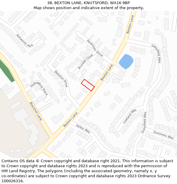 38, BEXTON LANE, KNUTSFORD, WA16 9BP: Location map and indicative extent of plot
