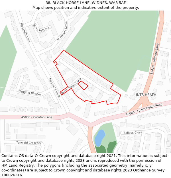 38, BLACK HORSE LANE, WIDNES, WA8 5AF: Location map and indicative extent of plot