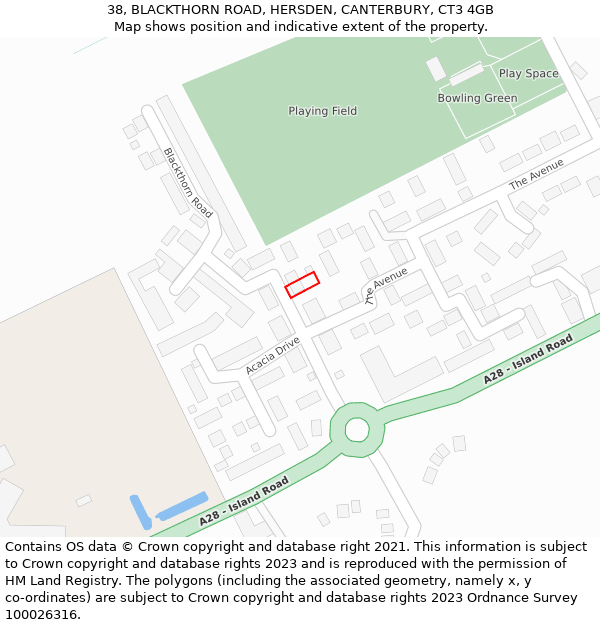 38, BLACKTHORN ROAD, HERSDEN, CANTERBURY, CT3 4GB: Location map and indicative extent of plot