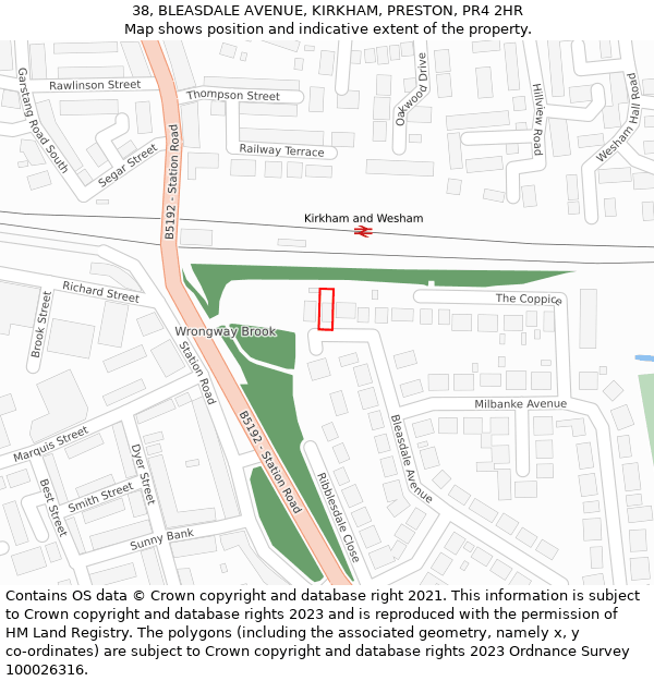 38, BLEASDALE AVENUE, KIRKHAM, PRESTON, PR4 2HR: Location map and indicative extent of plot