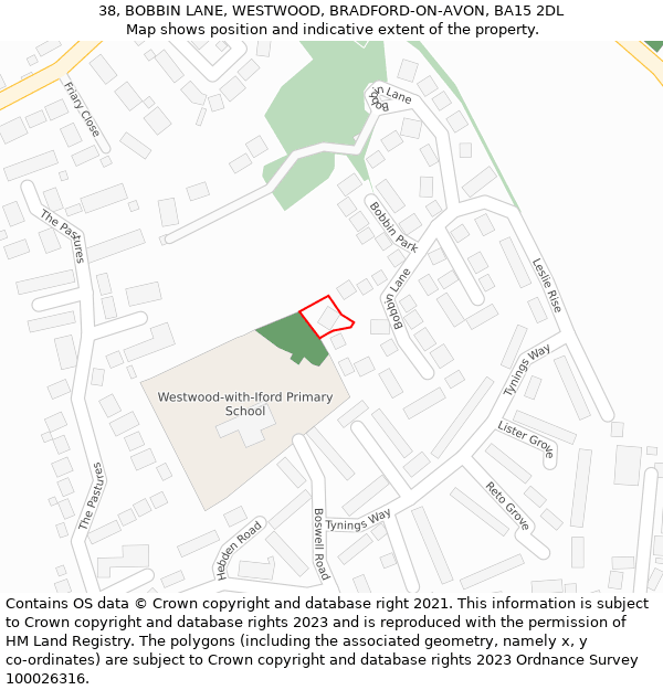 38, BOBBIN LANE, WESTWOOD, BRADFORD-ON-AVON, BA15 2DL: Location map and indicative extent of plot
