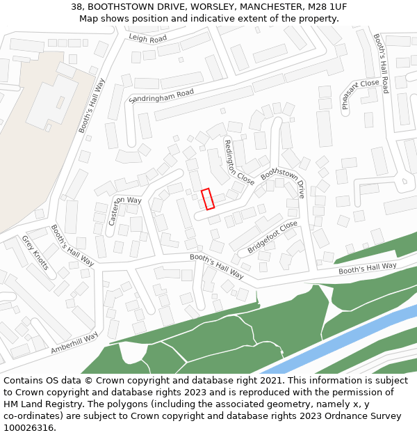 38, BOOTHSTOWN DRIVE, WORSLEY, MANCHESTER, M28 1UF: Location map and indicative extent of plot