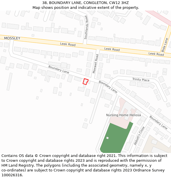 38, BOUNDARY LANE, CONGLETON, CW12 3HZ: Location map and indicative extent of plot