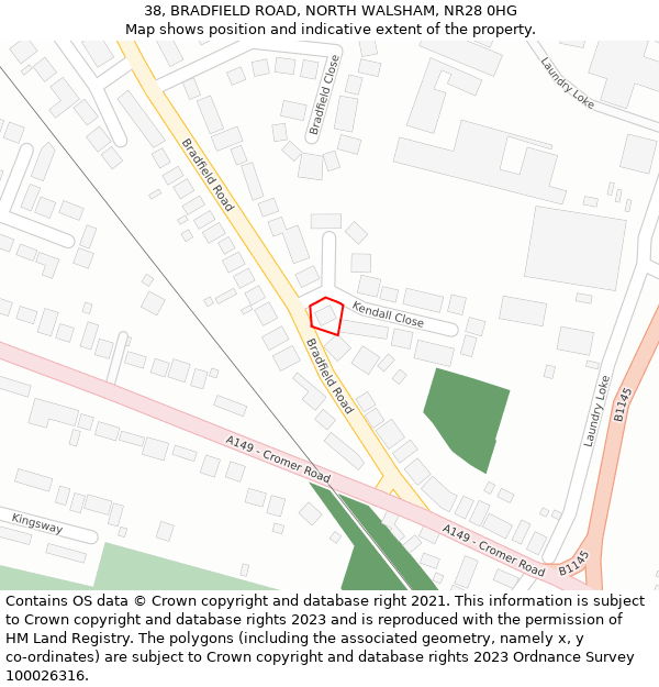 38, BRADFIELD ROAD, NORTH WALSHAM, NR28 0HG: Location map and indicative extent of plot