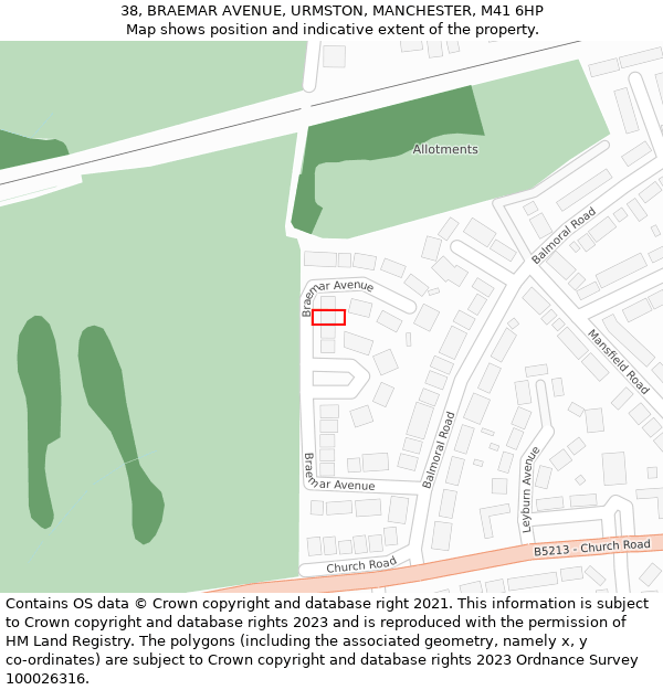 38, BRAEMAR AVENUE, URMSTON, MANCHESTER, M41 6HP: Location map and indicative extent of plot