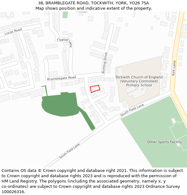 38, BRAMBLEGATE ROAD, TOCKWITH, YORK, YO26 7SA: Location map and indicative extent of plot