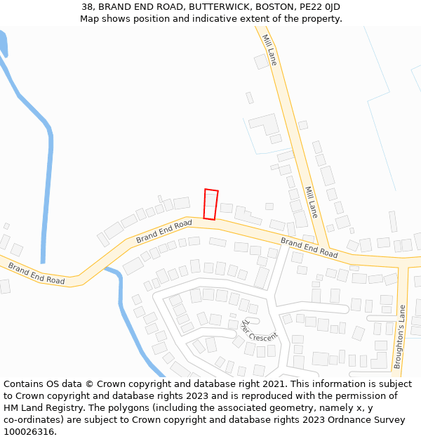 38, BRAND END ROAD, BUTTERWICK, BOSTON, PE22 0JD: Location map and indicative extent of plot