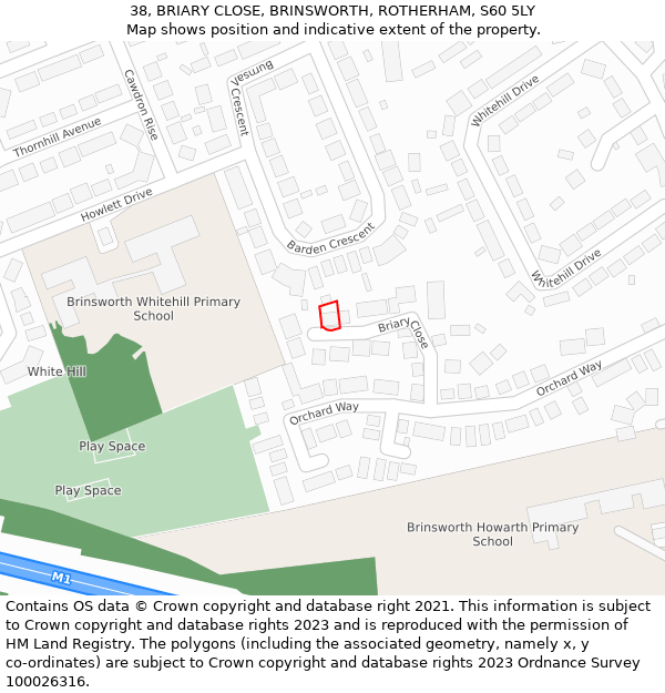 38, BRIARY CLOSE, BRINSWORTH, ROTHERHAM, S60 5LY: Location map and indicative extent of plot