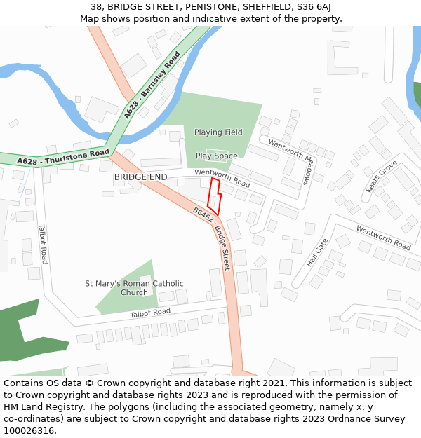 38, BRIDGE STREET, PENISTONE, SHEFFIELD, S36 6AJ: Location map and indicative extent of plot