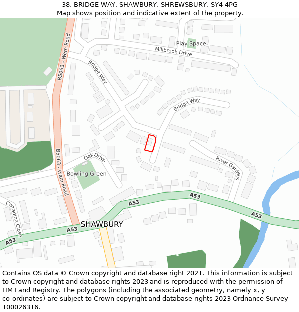 38, BRIDGE WAY, SHAWBURY, SHREWSBURY, SY4 4PG: Location map and indicative extent of plot