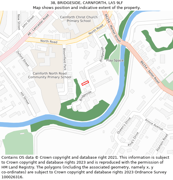 38, BRIDGESIDE, CARNFORTH, LA5 9LF: Location map and indicative extent of plot
