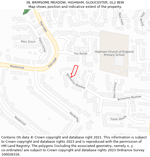 38, BRIMSOME MEADOW, HIGHNAM, GLOUCESTER, GL2 8EW: Location map and indicative extent of plot