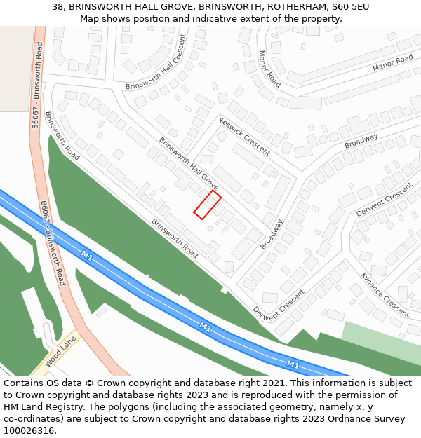 38, BRINSWORTH HALL GROVE, BRINSWORTH, ROTHERHAM, S60 5EU: Location map and indicative extent of plot