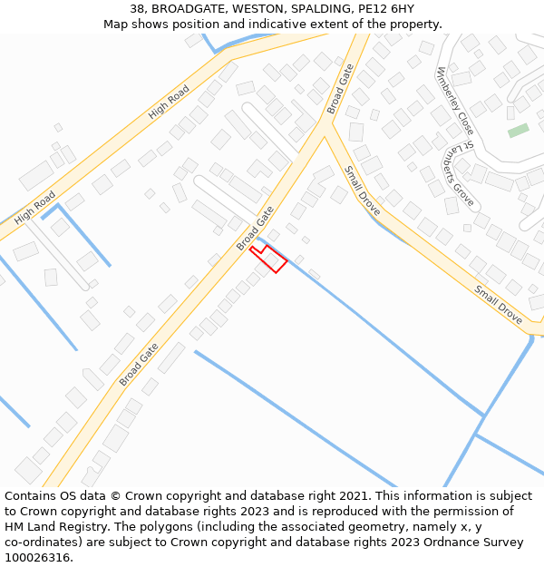 38, BROADGATE, WESTON, SPALDING, PE12 6HY: Location map and indicative extent of plot