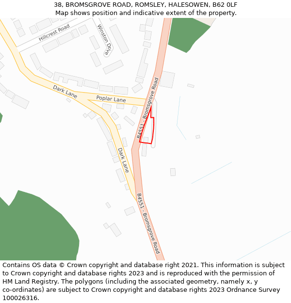 38, BROMSGROVE ROAD, ROMSLEY, HALESOWEN, B62 0LF: Location map and indicative extent of plot