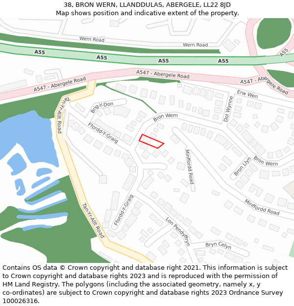 38, BRON WERN, LLANDDULAS, ABERGELE, LL22 8JD: Location map and indicative extent of plot