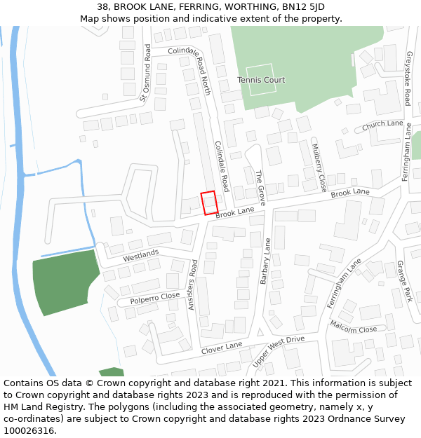 38, BROOK LANE, FERRING, WORTHING, BN12 5JD: Location map and indicative extent of plot