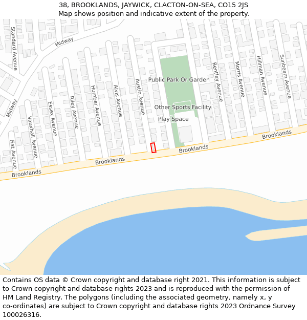 38, BROOKLANDS, JAYWICK, CLACTON-ON-SEA, CO15 2JS: Location map and indicative extent of plot