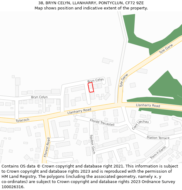 38, BRYN CELYN, LLANHARRY, PONTYCLUN, CF72 9ZE: Location map and indicative extent of plot