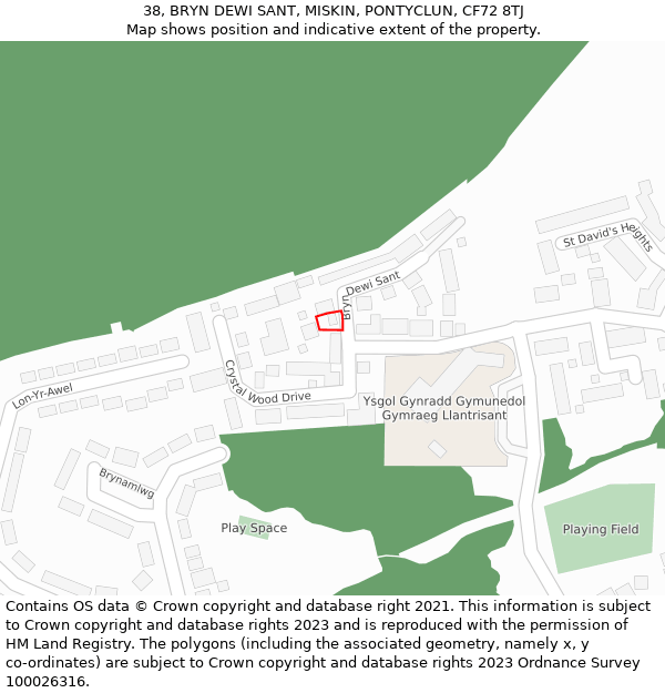 38, BRYN DEWI SANT, MISKIN, PONTYCLUN, CF72 8TJ: Location map and indicative extent of plot