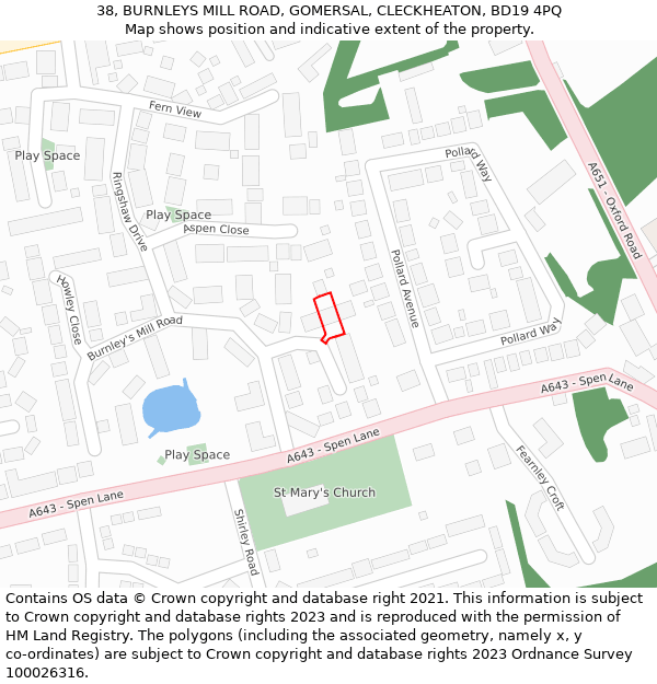 38, BURNLEYS MILL ROAD, GOMERSAL, CLECKHEATON, BD19 4PQ: Location map and indicative extent of plot