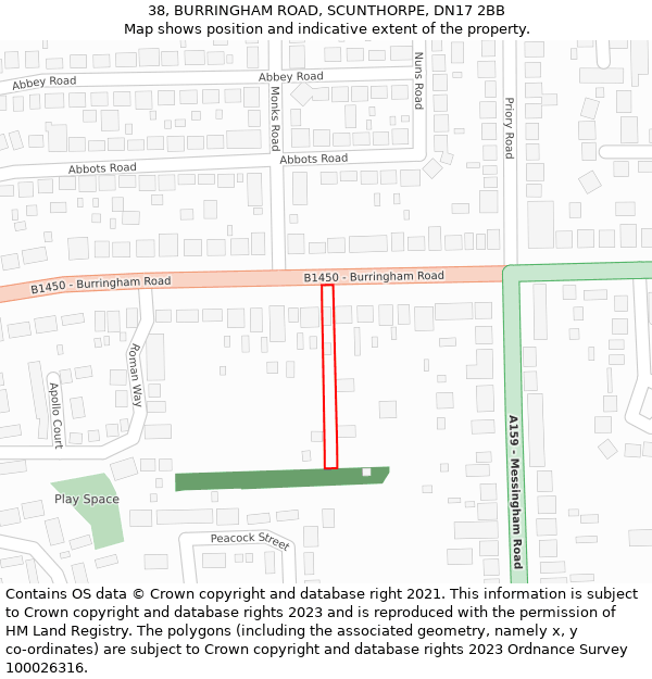 38, BURRINGHAM ROAD, SCUNTHORPE, DN17 2BB: Location map and indicative extent of plot