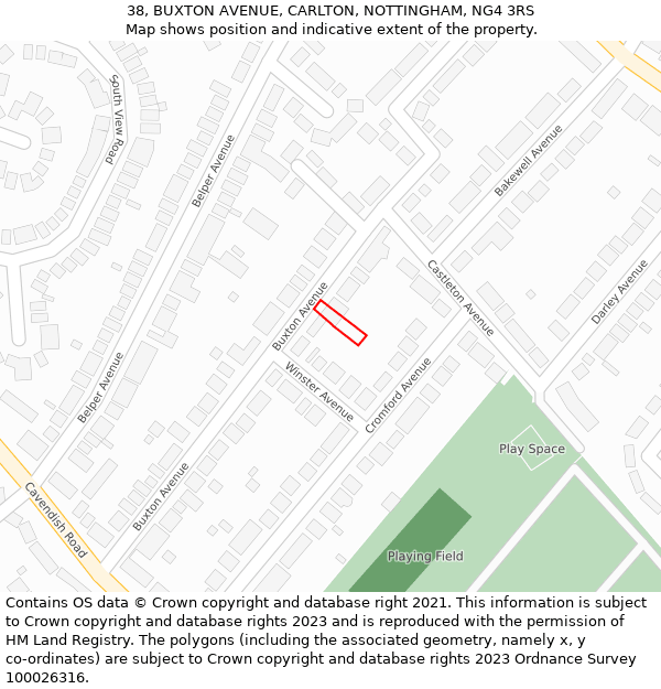 38, BUXTON AVENUE, CARLTON, NOTTINGHAM, NG4 3RS: Location map and indicative extent of plot
