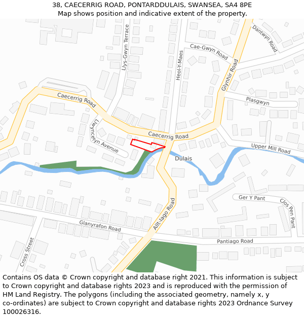 38, CAECERRIG ROAD, PONTARDDULAIS, SWANSEA, SA4 8PE: Location map and indicative extent of plot